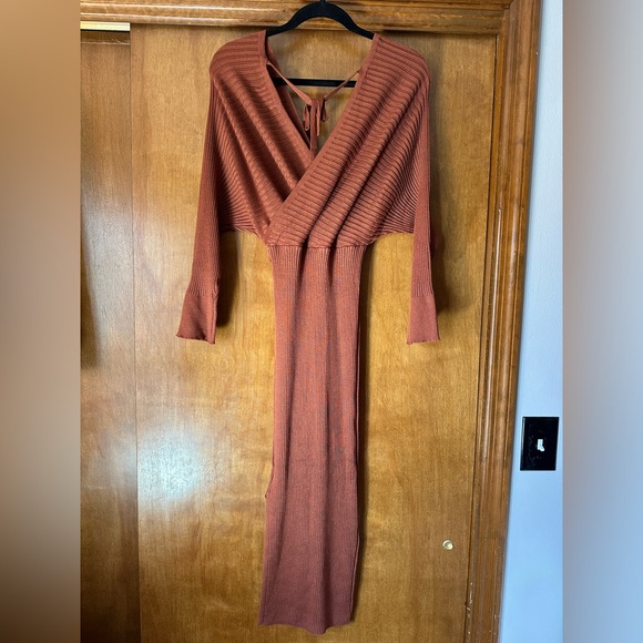 Pink Lily Burnt Orange Sweater Wrap midi Dress size medium - Picture 4 of 7